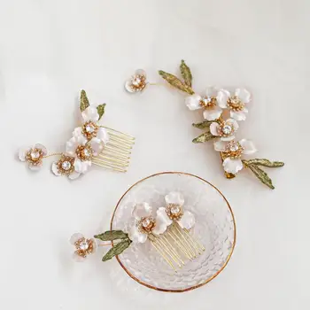 

Flower Leaf Wedding Headpieces Gold Colour Hairpins Crystal Headdress Hair Sticks For Party Brides Accessories Bridal Jewelry