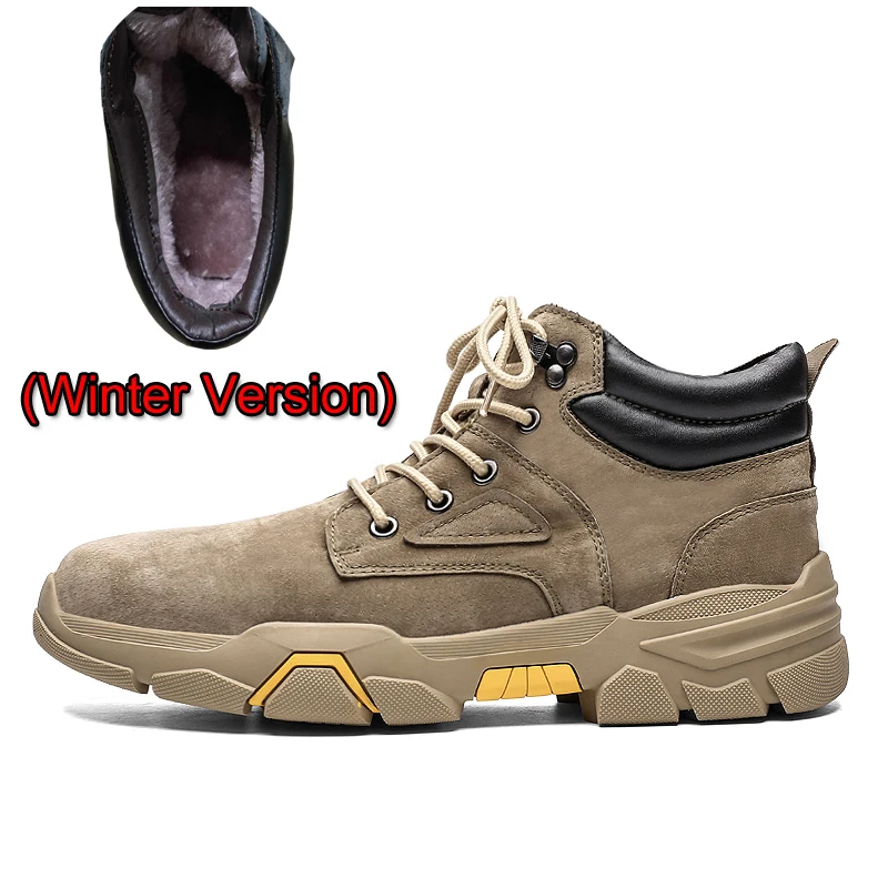 VRYHEID/зимние мужские ботинки; мужские водонепроницаемые ботильоны; Осенняя мужская модная повседневная обувь; теплые зимние ботинки на шнуровке; большие размеры 39-48 - Цвет: Khaki Fluff