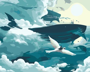 

Oil Painting By Numbers Whale in the clouds Animals Kits Pictures Drawing Canvas HandPainted DIY Home Decoration Gift