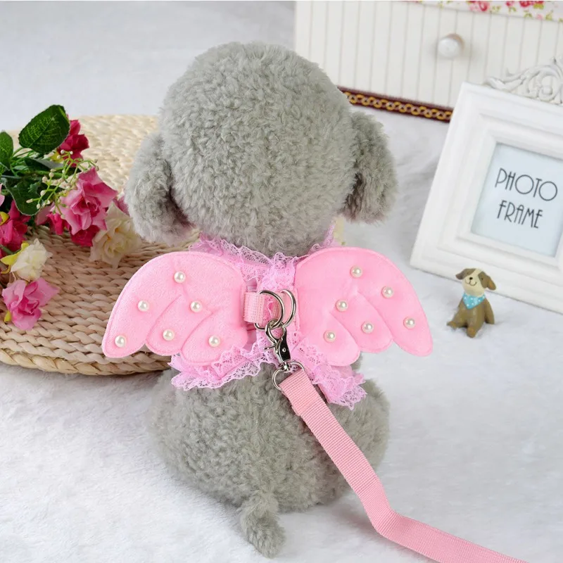 

Cute Angel Pet Dog Leashes and Collars Set Pup Leads for Small Dogs Cats Designer Wing Adjustable Dog Harness Pet Accessories