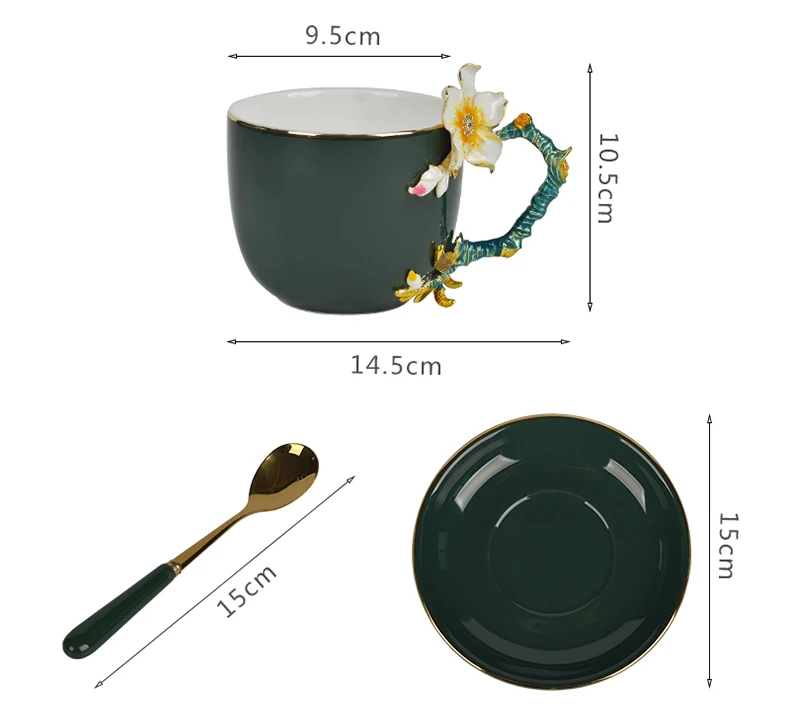 Известная картина маслом Ван Гога миндальный цветок 3D цвет эмаль золото кофе кружка с лотком ложка набор керамическая латте чайная чашка с блюдцем