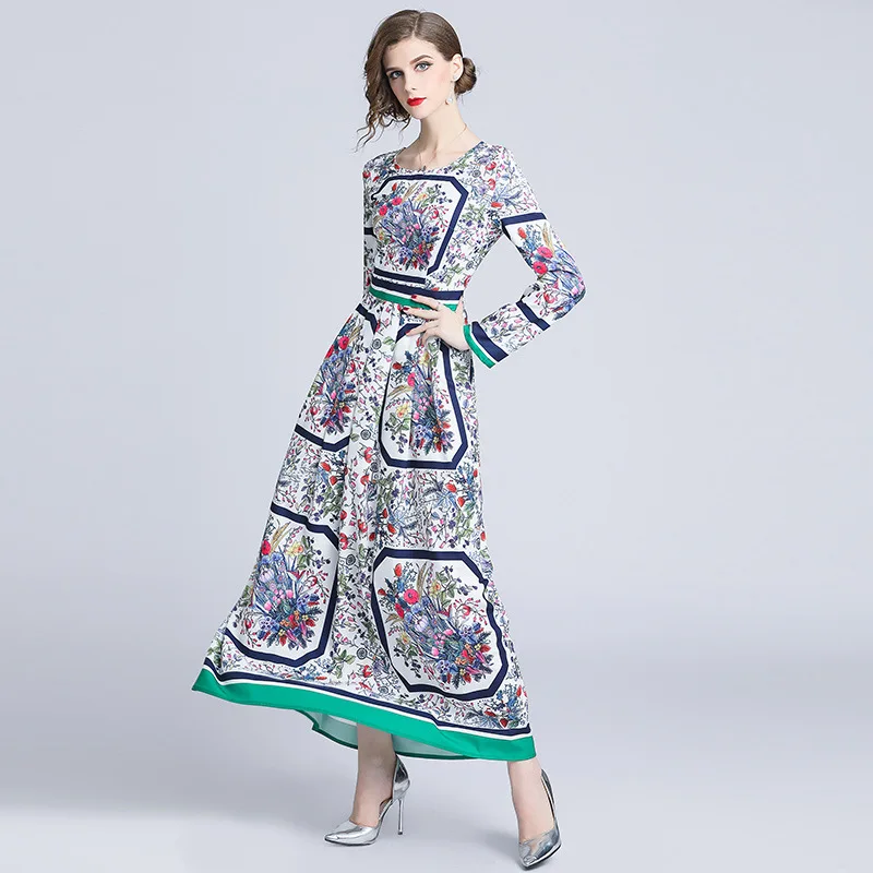 

Photo Shoot-Photo Shoot Europe And America Positioning Printed Waist Hugging Slimming Dress