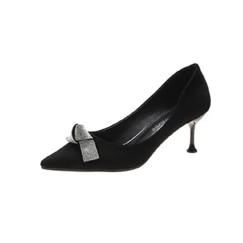 

2020 spring new women's fashion high heels wild sexy comfortable rhinestone bow sets of toes and Korean women's single shoes