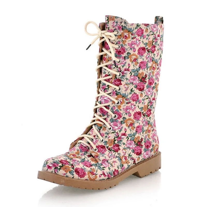 Botas con cordones para mujer, Botines con estampado Retro, genuinos ...
