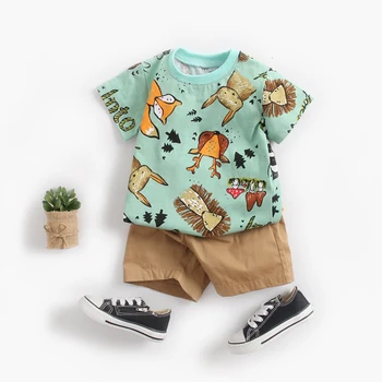 

BINIDUCKLING Toddler Newborn Baby Boys Kids Clothes Set Cotton Cartoon Animal T-shirt+Shorts Summer Baby Boy Clothing Sets 2020