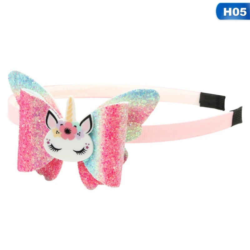 1PCS Kids Girls Unicorn Hairbands Shiny Glitter Sequins Hair Bow Children Party Hairbands Fashion Resin Kids Party Head Wear