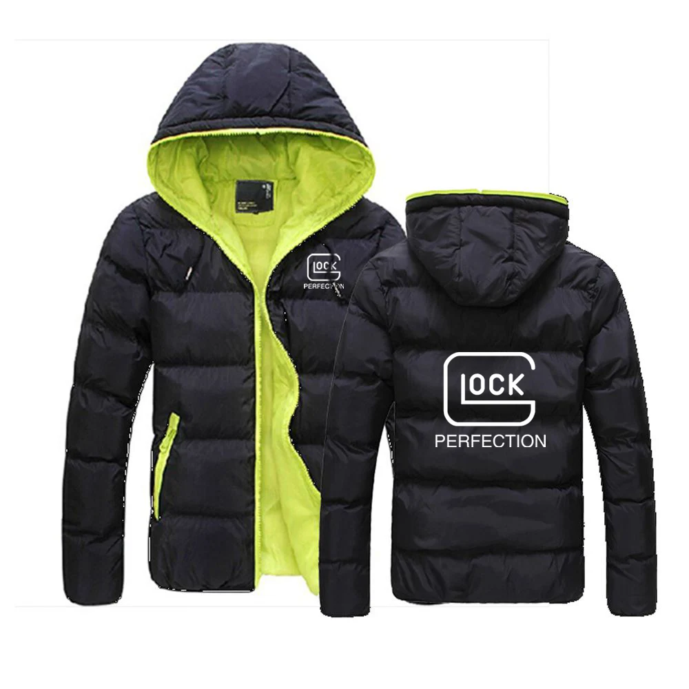 2021 Glock Perfection Shooting Men Autumn Winter Color Block Zipper Warm Cotton Coat Casual Hooded Jacket Fashion Outdoor