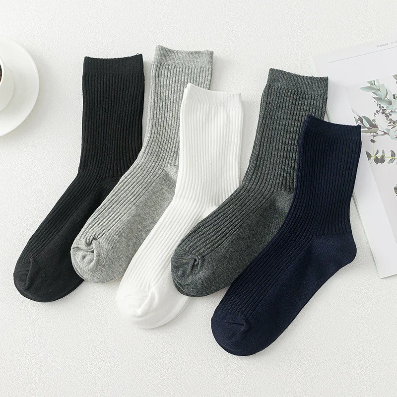 

Sokken Socks Men Autumn And Winter New Men's Vertical Stripes Cotton Tube Socks Solid Color Sweat-absorbent Breathable Casual