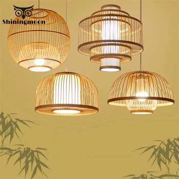 

Chinese Bamboo&wooden Pendant Lights Retro Warm light hanging lights cafe deco lustre Living Room Bedroom loft light fixtures