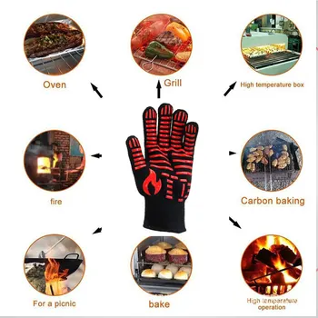 

1pair Barbecue Gloves BBQ Gloves Kitchen Oven Mitts Baking Glove Extreme Heat Resistant Multi-Purpose Grilling Cooking Gloves