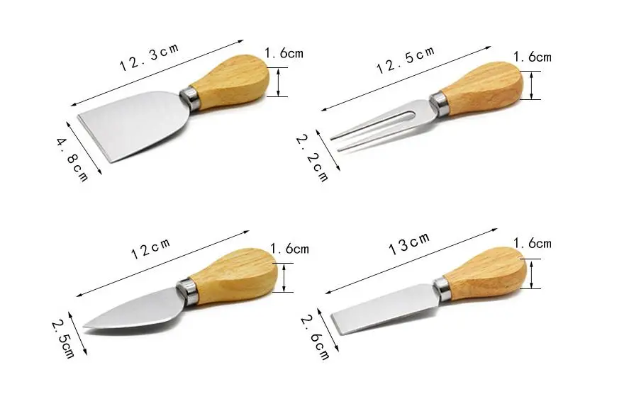 

20 sets 1 Set 4pcs Knives Bard Set Oak Handle Cheese Knife Kit Kitchen Cooking Tools Useful Accessories