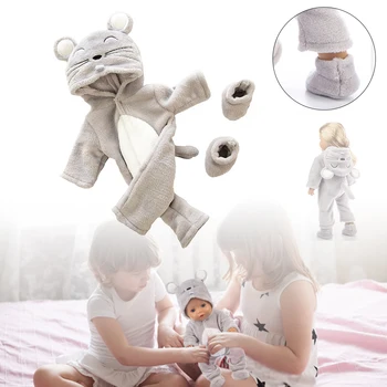 

Cute Doll Dress Baby Doll Cloth Set Fit 18-inch Dolls Grey Animal Pattern One-piece Pajamas 1 Pair of Shoes Doll Accessories
