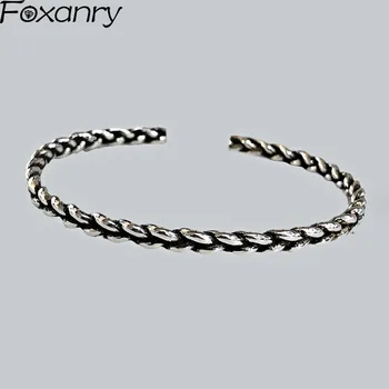 

Foxanry 925 Sterling Silver Fashion Bracelets for Women Couples Vintage Thai Silver Handmade Weaving Birthday Party Jewelry Gift