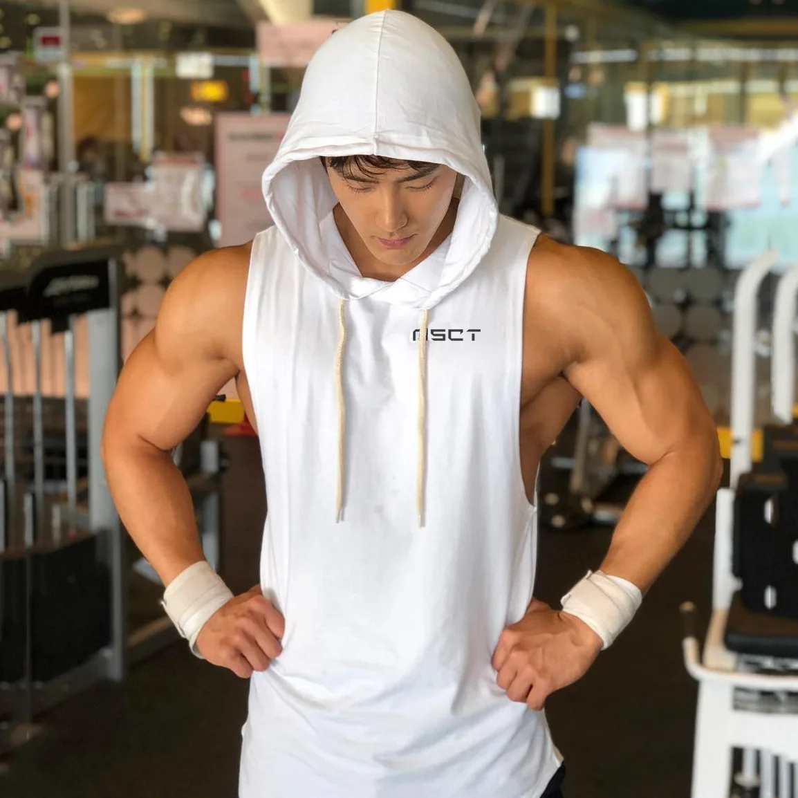 

Muscle Vest for Fitness for Men Hooded Cotton Elasticity Sports Casual Training Tops Large Size Sleeveless