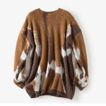 

Women Sweater Fall / Winter 2019 New Round Neck Print Alpaca Sweater