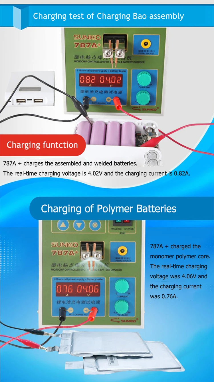 SUNKKO 787A+ Battery Microcomputer Pulse Spot Welding Machine MCU Welder Machine Battery Capability Charger Foot Pedal FOR 18650