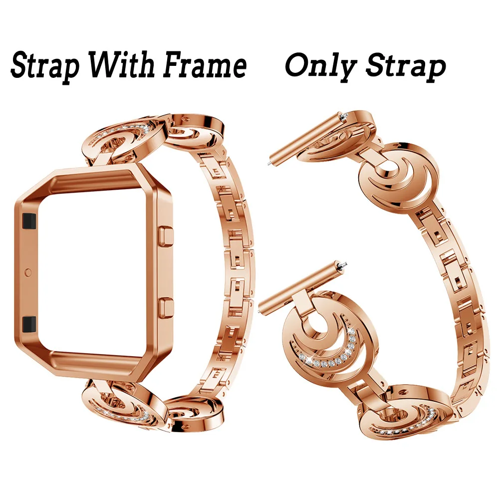 Rose gold Для Fitbit Blaze ремешок из нержавеющей стали с металлической рамкой чехол Замена браслета ремешок горный хрусталь браслет - Цвет ремешка: Rose gold