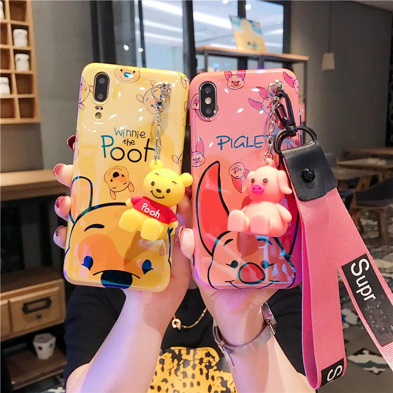 

Sam S10 plus Cute case, Cartoon piglet winnie Soft back cover For Samsung Galaxy S9 plus S8 S8plus Note 8 note 9 + toy +Strap