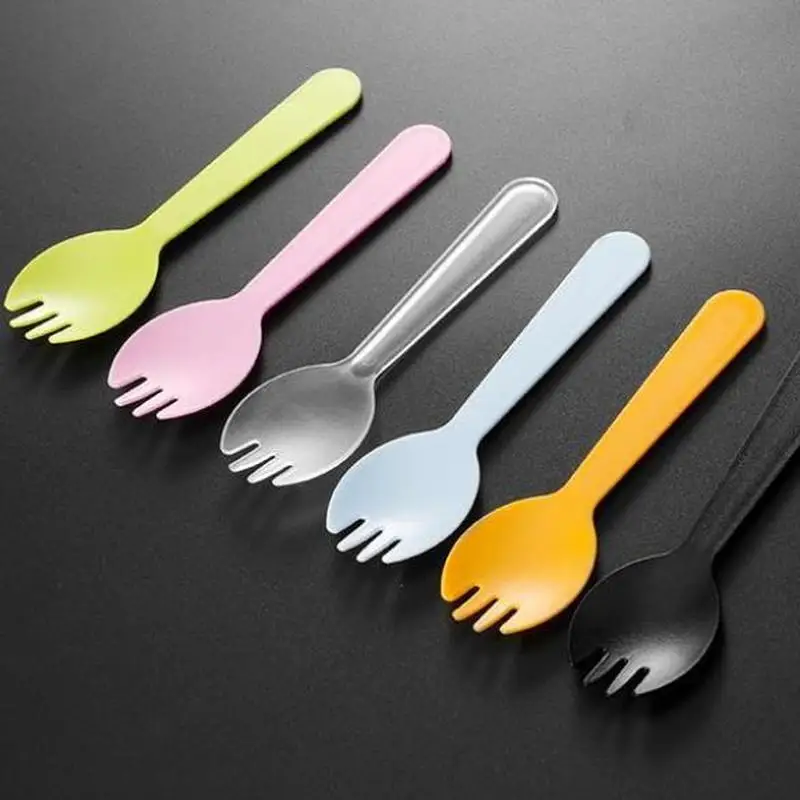 

200pc Disposable Color Thickening One Fork Spoon Black Plastic Independent Packaging Fruit Fishing Dessert Melaleuca Fork Spoon