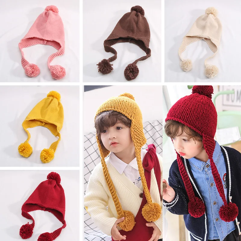 

Fashiin Children Ear Warmer Hats Pompom Winter Autumn Knitted Caps For Girls Boys Children Winter Beanies Outdoor