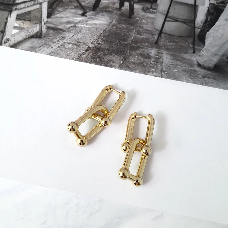 Gold Peri'sBox толстые звенья u-образные геометрические серьги латунные золотые Висячие серьги для женщин шикарные стильные серьги знаменитостей ювелирные изделия - Окраска металла: Gold