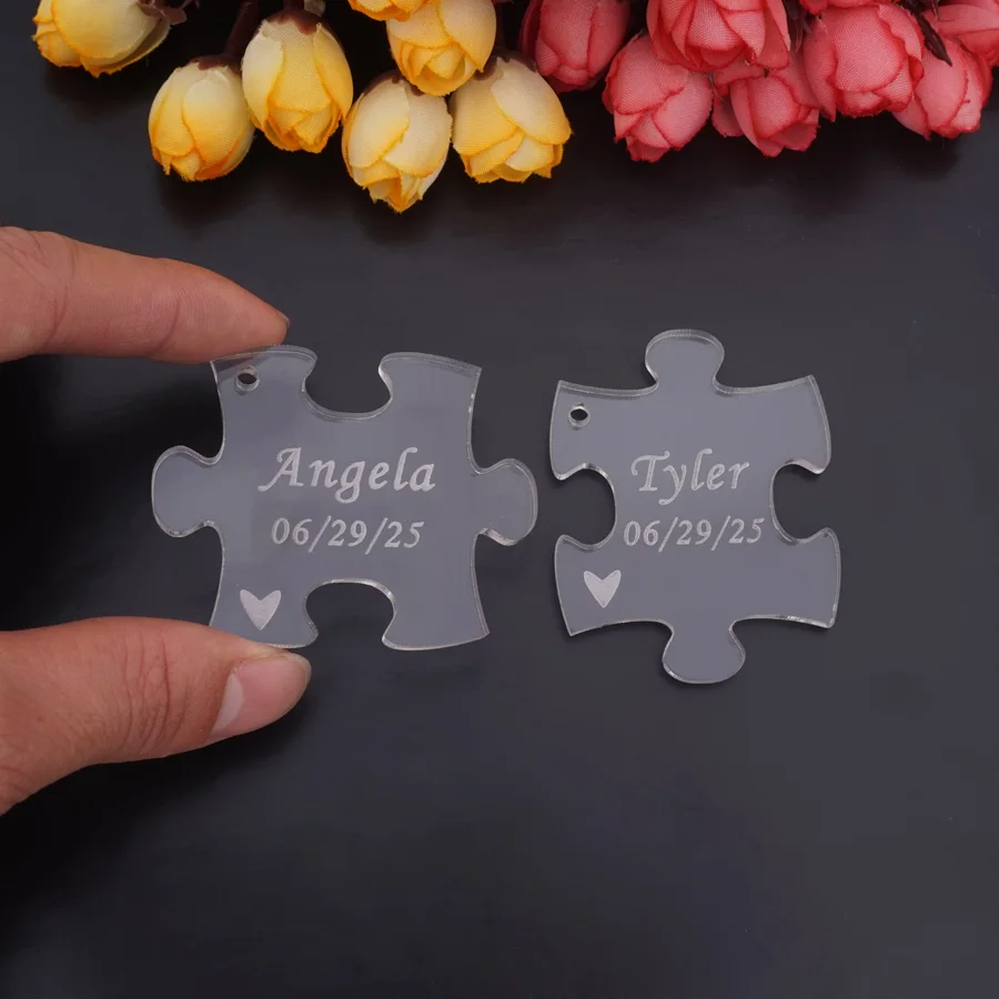 1 Pair 6cm Personalized Acrylic Transparent Small Puzzel Hanging Tag Custom Wedding Name Date Invit - 4000337620163