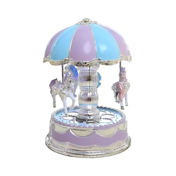 

Luxury Carousel Music Box 3 Horses Rotate LED Light Luminous Rotation (Purple)