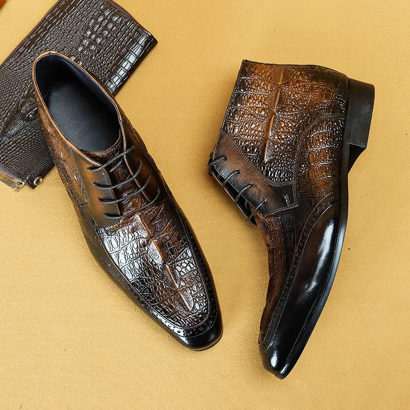 Dress Oxfords-Shoes Chelsea-Boots Black Genuine-Cow-Leather Fashion Brown Lace-Up Ankle
