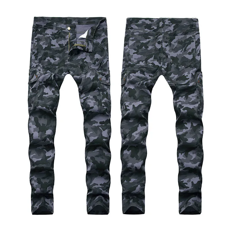 KIOVNO Men Cargo Camouflage Jeans Pants Multi Pockets Slim Fit Stretch Denim Trousers For Male Size 28-40  (14)