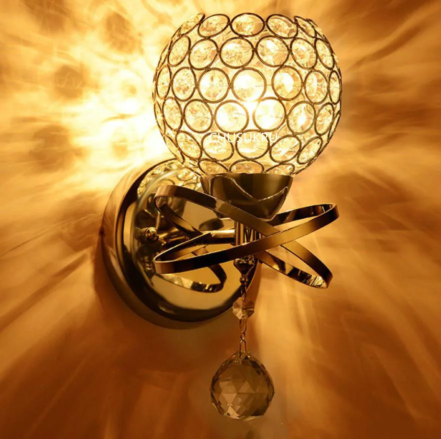 E14 Настенный Бра кристалл настенный светильник простой и креативный прикроватный Хрустальный настенный светильник для спальни освещение золото/серебро для дома Ligting