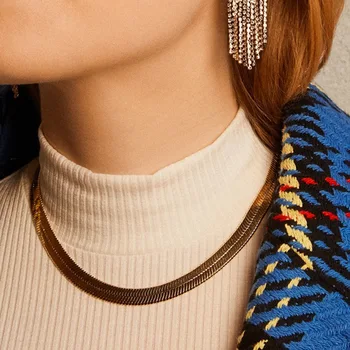 

LUNA CHIAO Gold Silver Color Flat Cooper herringbone Chain Choker Necklace for Women