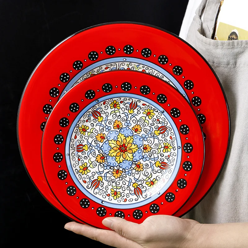 

American Ceramic Plate Creative Western Food Plate Net Red Plate Round Dinner Plate Home Steak Plate Salad Bowl Rice Bowl