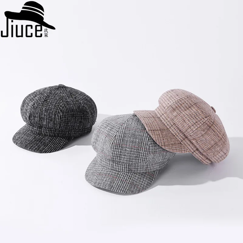 

Han edition British octagonal cap retro grid cloth hat new Japanese literary stripe joker painter mo qiu dong