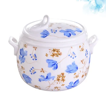 

1Pc Ceramic Stew Pot Saucepan with Lid Orchid Stewpan Orchis Stewpot with Gilded Pattern Assorted Color
