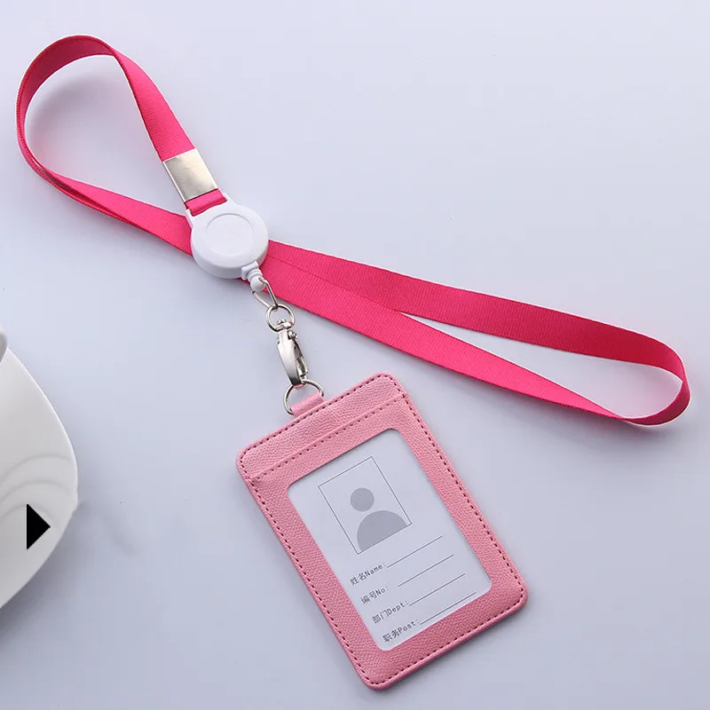 Ремешок из искусственной кожи, выдвижной держатель для бейджа, ID держатель для карт, школьные ремешки, держатель для бейджа, горизонтальный Прозрачный держатель для Бейджа - Цвет: pink-Vertical style