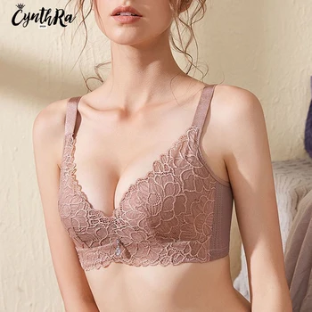 

CYNTHRA Women's Underwear Set Wireless Push Up Support Gathered Bra Big Chest Adjustable Sexy Comfort Breathable Lingerie Set