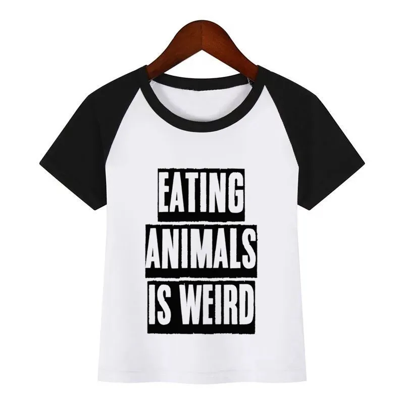 

Funny Cartoon Eating Animals Is Weird Funny Print T Shirt Kids Summer O-Neck Tops Little Girl Tshirt Casual Children Clothing