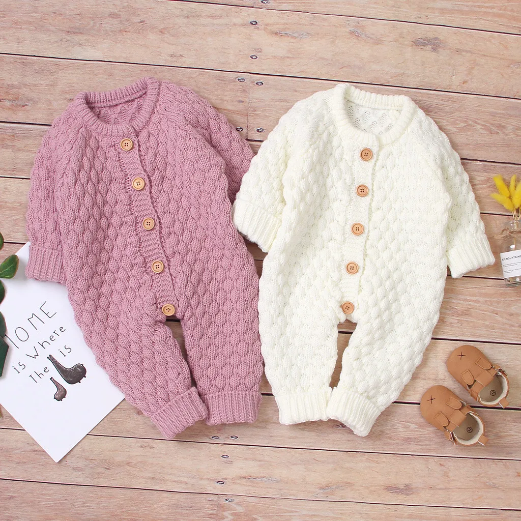 3M-2year Newborn Clothing Baby Boy Girl Winter Button Sweater Knitted Jumpsuit Romper Warm Outfits ropa recien nacido Toddler