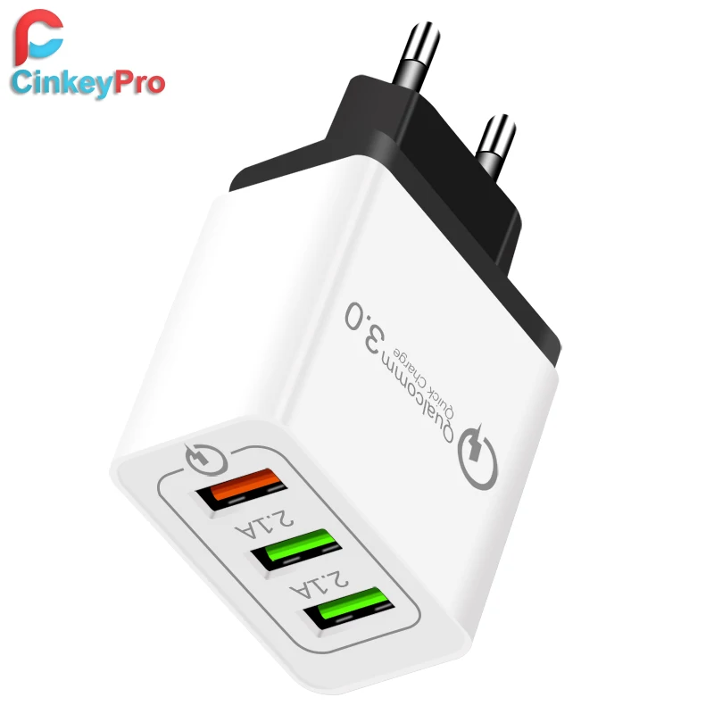 CinkeyPro USB Charger 3 Ports Quick Charge 3.0 for Samsung iPhone XiaoMi Wall Mobile Phone Universal Adapter Fast Charging|charging station|usb