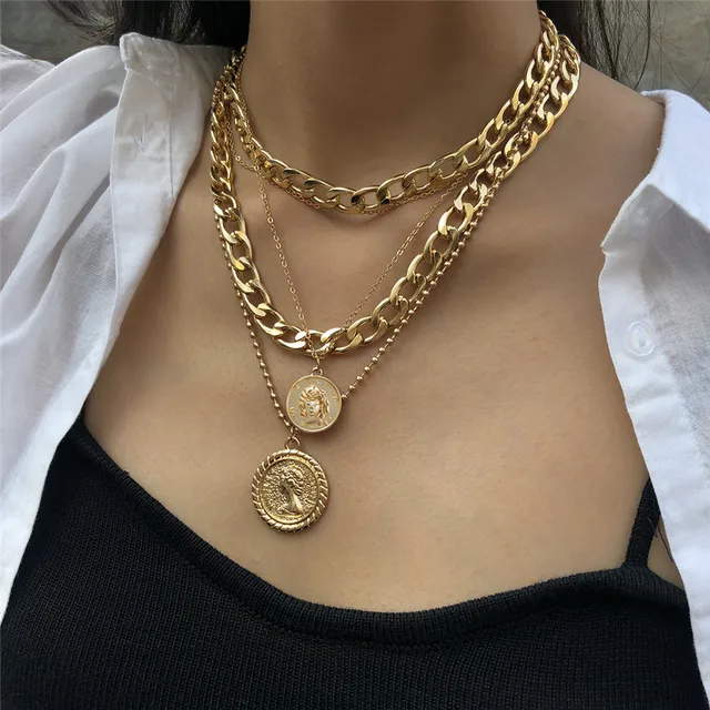 Punk Miami Cuban Choker Necklace Steampunk Men Jewelry Vintage Big Coin Pendant Chunky Chain Necklace for Women Neck Accessories 2