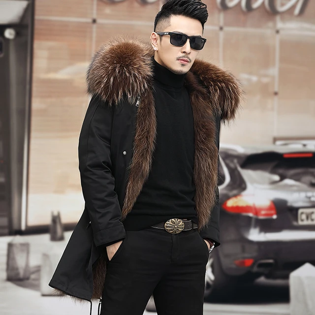 2023 New Natural Real Fox Fur Hooded Coat Men Fur Jacket Warm Winter  Outerwear