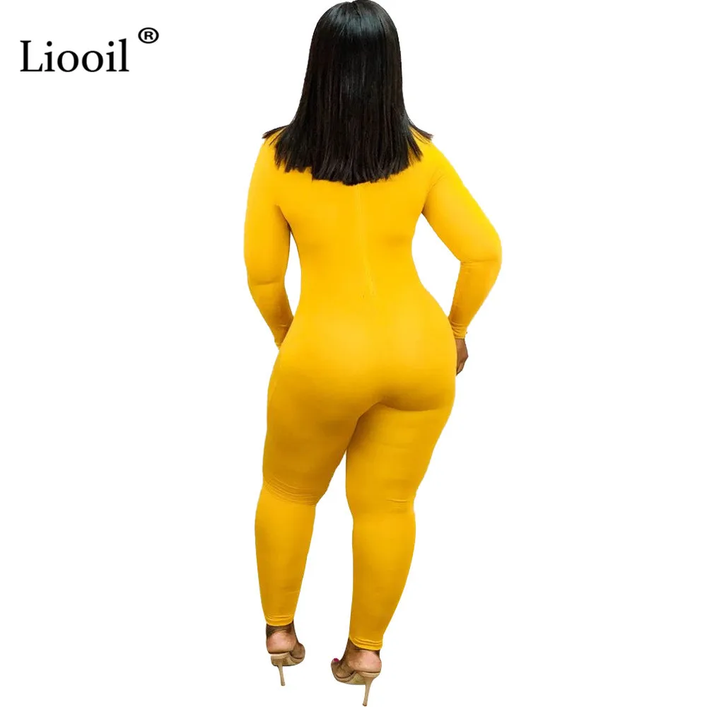 Liooil, черный сексуальный эластичный цельный Облегающий комбинезон, женская одежда, облегающие вечерние комбинезоны с длинным рукавом и круглым вырезом, женский комбинезон s