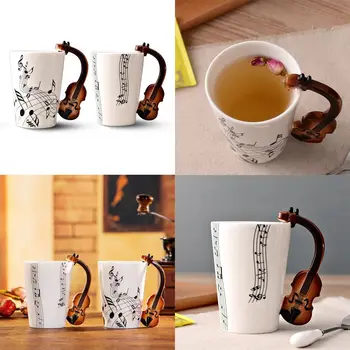

Creative novelty Violin handle ceramic cup free spectrum coffee milk tea cup personality mug unique musical instrument gift cup