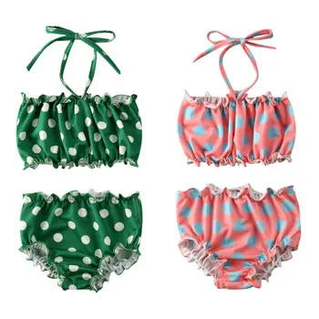 

2020 Summer Two Piece for Girls Swimsuit Polka Dots Children's Swimwear Two Piece Bathing Suit Biquini Infantil Beachwear 1-5Y