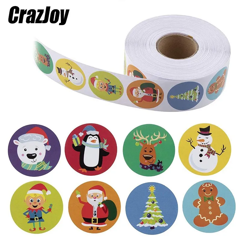 

500pcs Cute Merry Christmas Kraft Sticker Gift Card Package Cartoon Santa Pcv Label Sealing Decor Party Supplies For Reward Kid