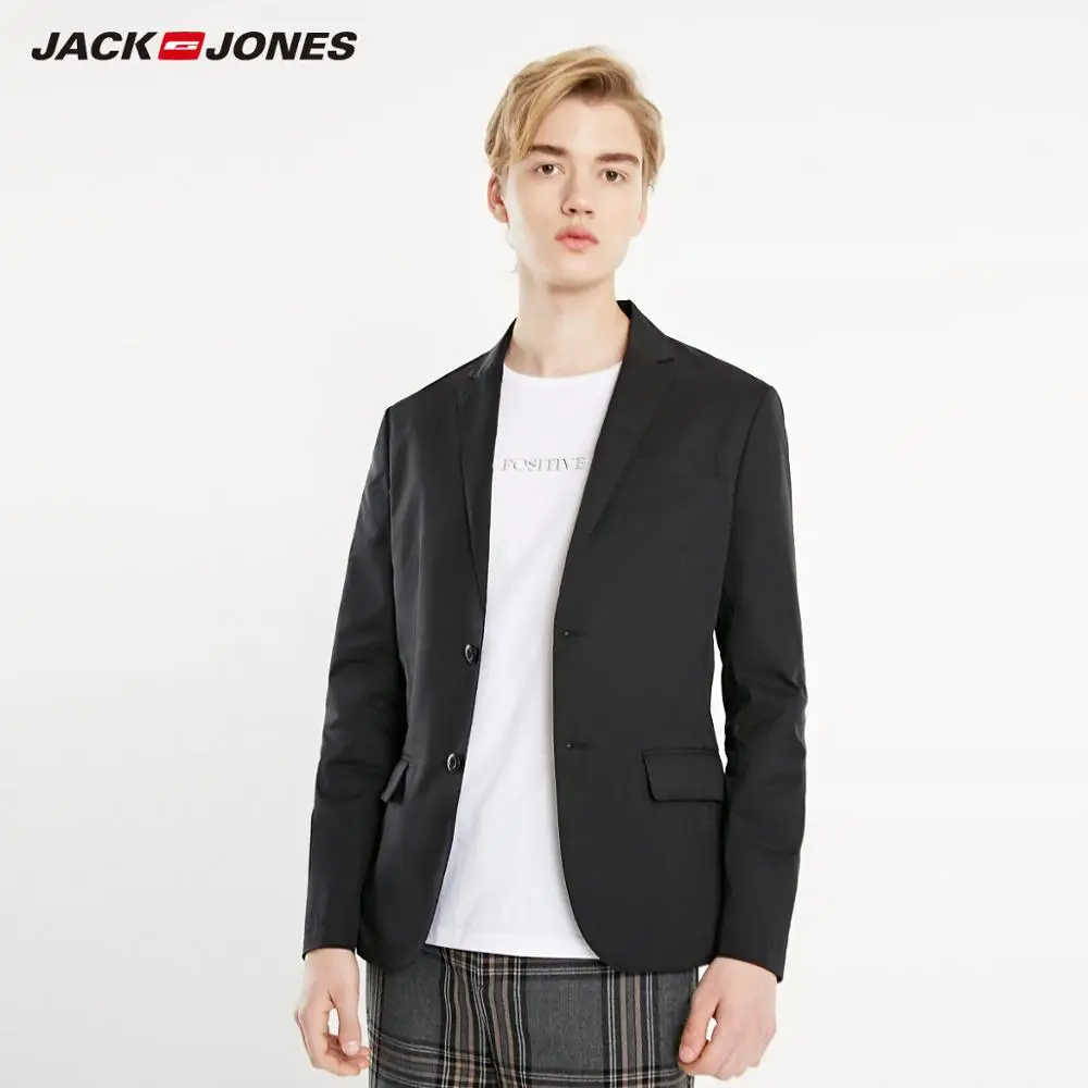 Мужской приталенный пиджак JackJones однотонный блейзер с отложным воротником