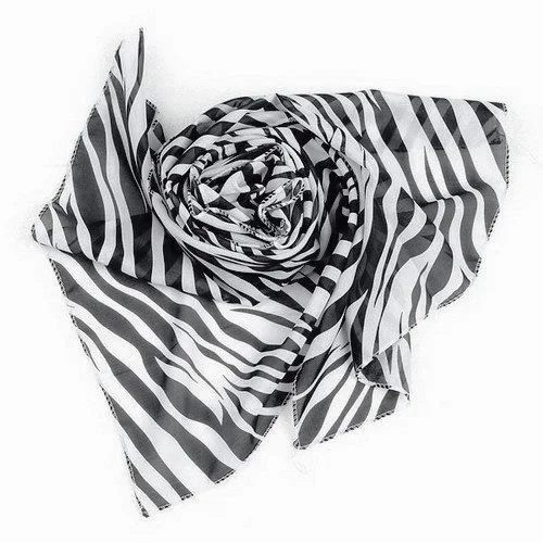 SODIAL(R) czarny biały szyfonowa Zebra paski paski kobiety szal szalik Wrap Pashmina prezent