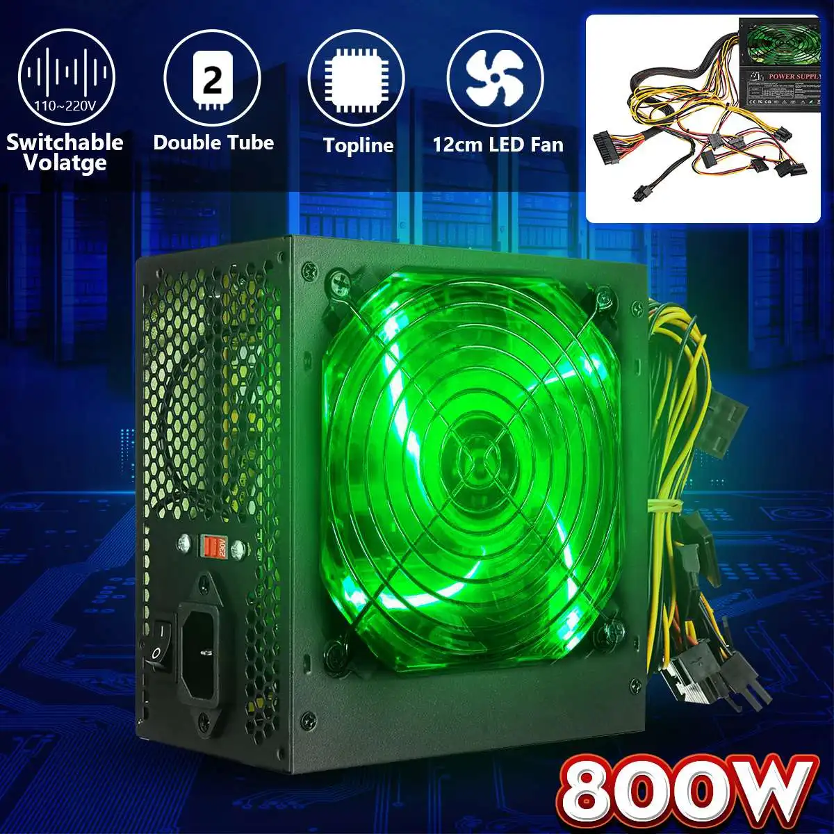 Online Fuente de alimentación 800W 110 ~ 220V ventilador silencioso LED de 12cm con control de temperatura inteligente Intel AMD ATX 12V para ordenador de escritorio