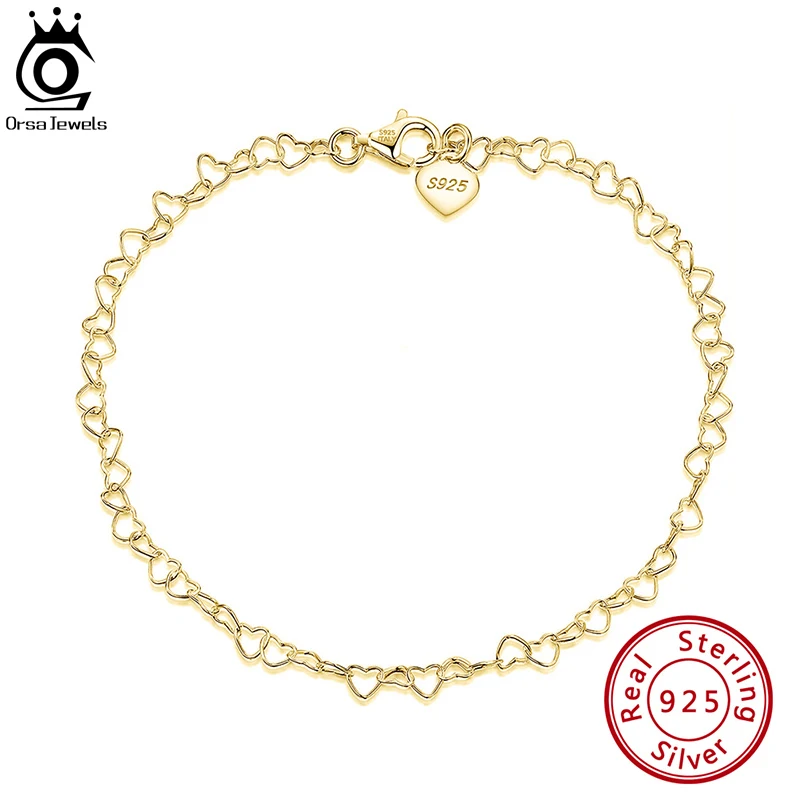 

ORSA JEWELS 925 Sterling Silver Heart Chain Anklet For Women Fashion Foot Bracelet Summer Girl's Sexy Silver Leg Jewelry SA10