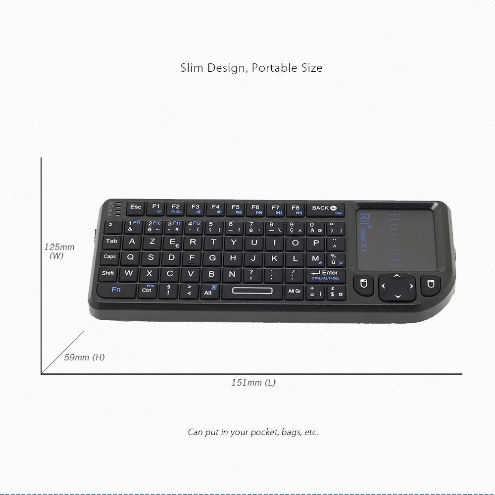 Rii Mini X1 французская мини клавиатура 2,4 ГГц Беспроводная воздушная мышь с портативной сенсорной панелью для Android Smart tv Box IP tv медиаплеер